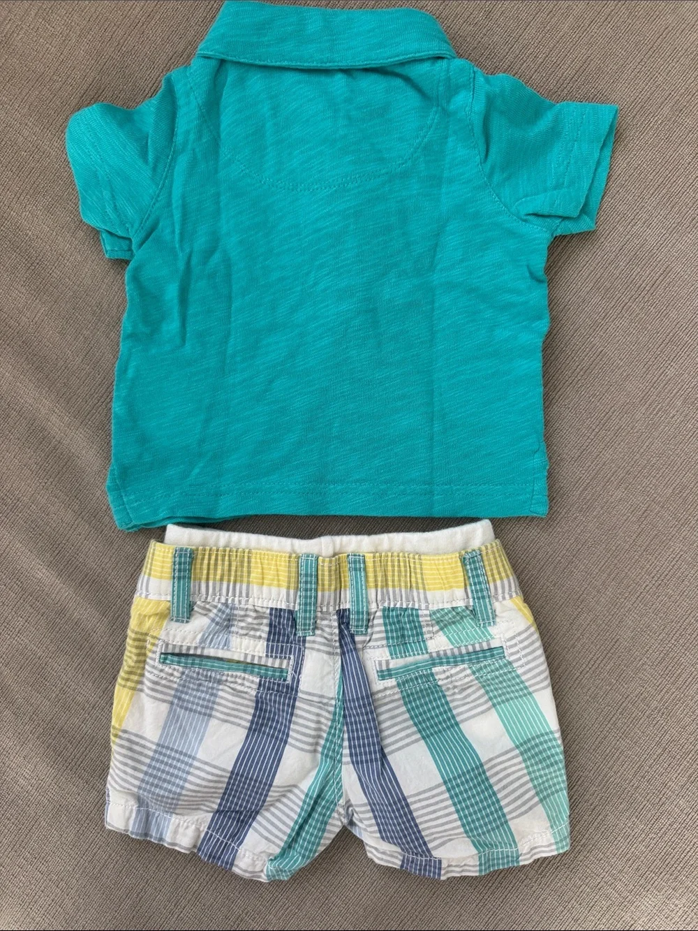 Baby Gap Turquoise Polo Top with Button Placket and Matching plaid shorts